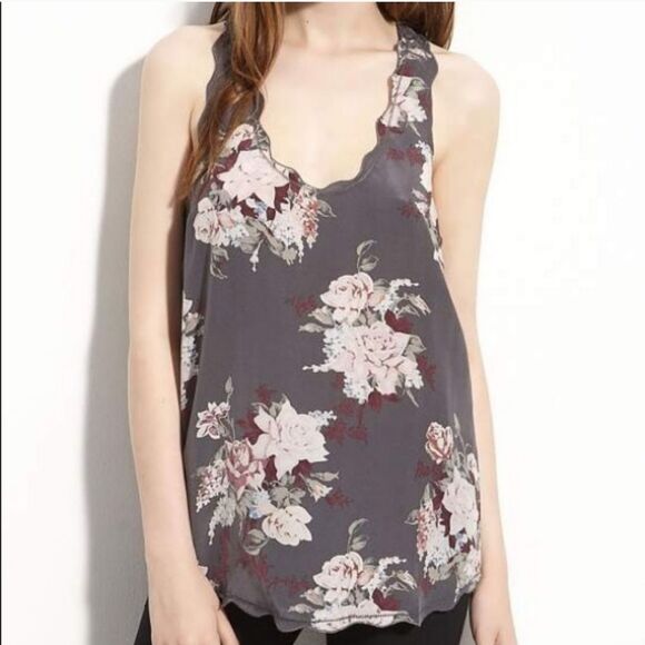 Joie Montreal Grey Floral Silk Blouse Size Medium - Picture 2 of 8
